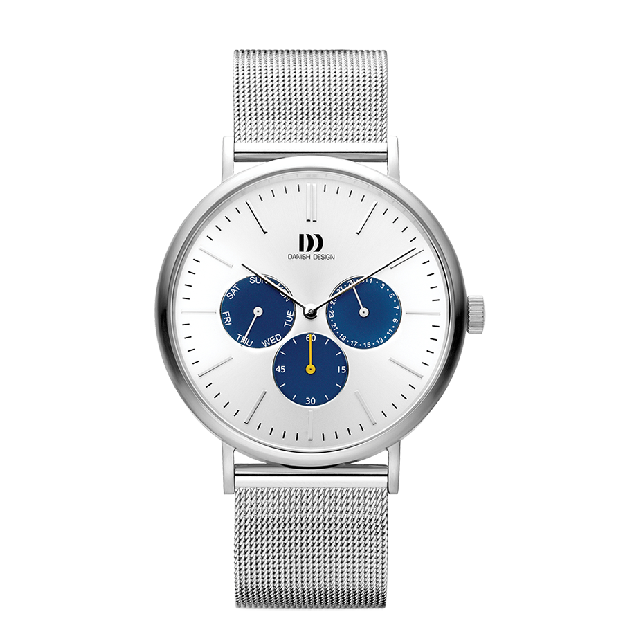 Hong Kong Day/Date Silver Blue Mesh