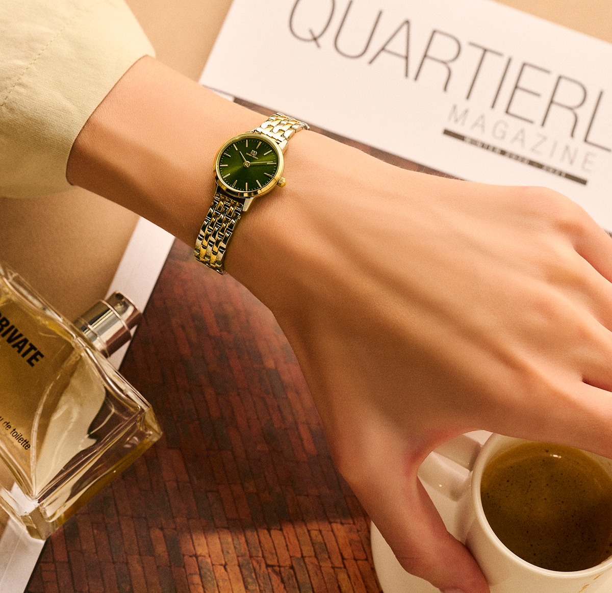Akilia Mini Link Two-Tone Gold Green